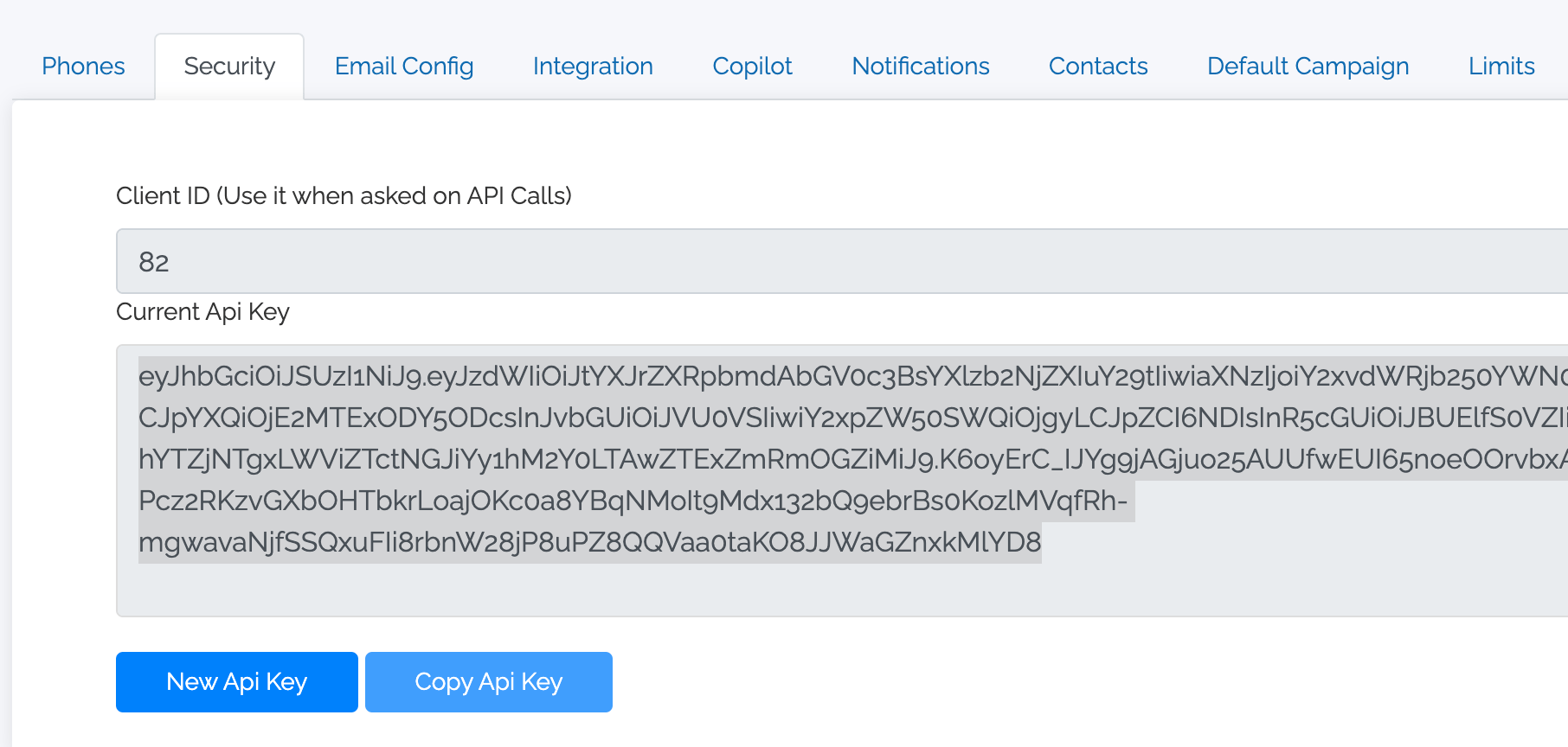 SMS API Key SMS API Key