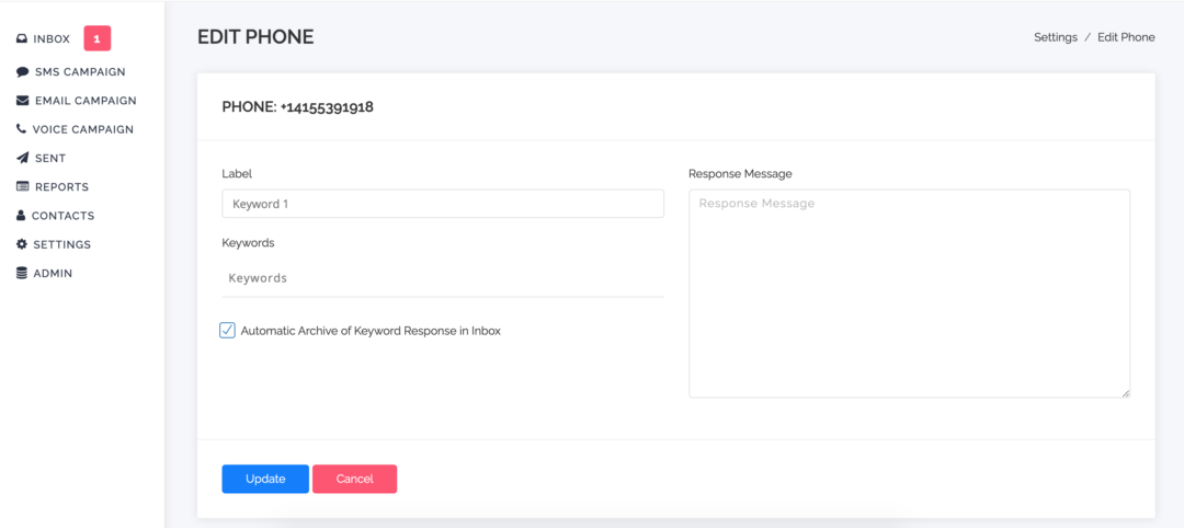 SMS Keyword and response