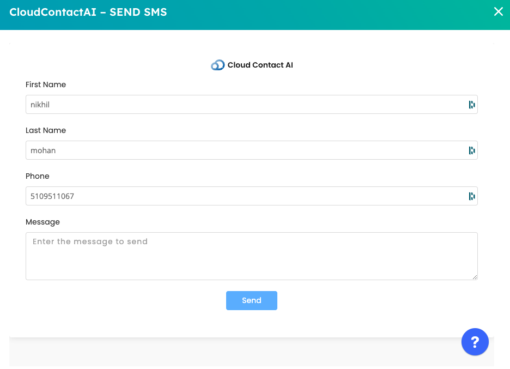 SMS Dialog, enter the text message