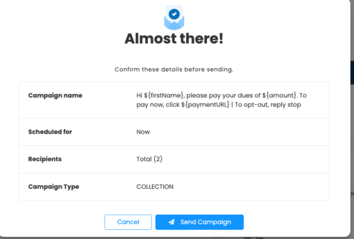 CloudContactAI SMS Invoice Collection Campaign